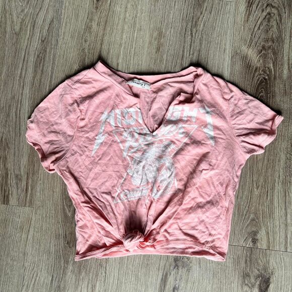 January 7 brand Women's Pink graphic tie-front crop top Size Small - Picture 1 of 5